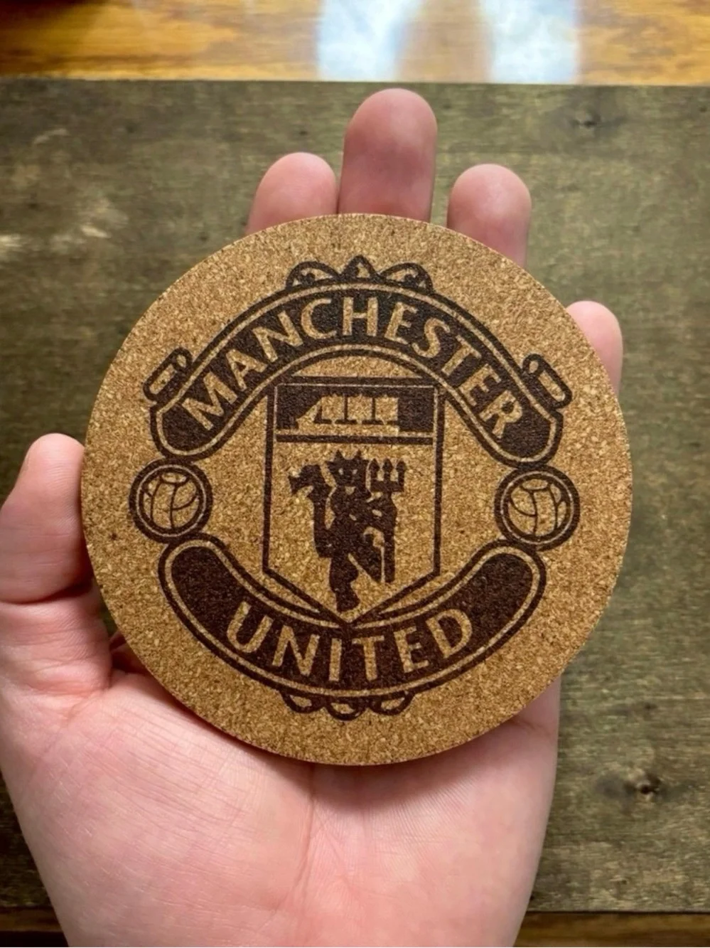 Manchester United Logo Laser Engraved Cork Coaster